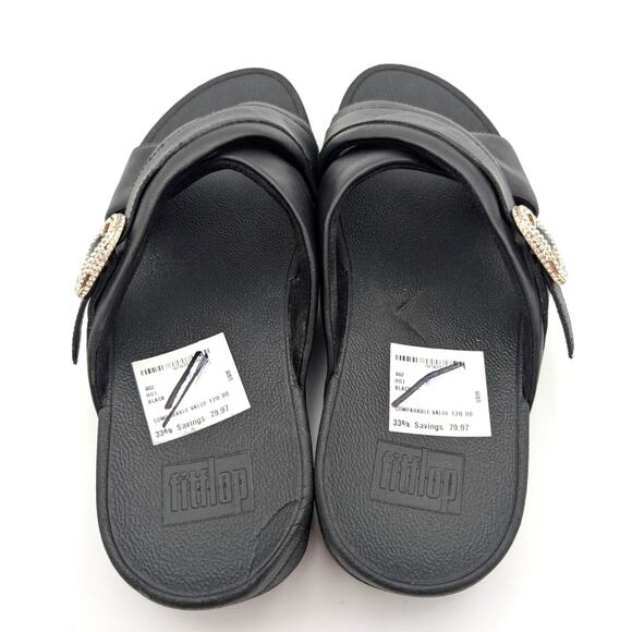 FitFlop LULU Crystal Buckle Leather Cross Slides Sandals Black Size US9 EU41 - Picture 11 of 15